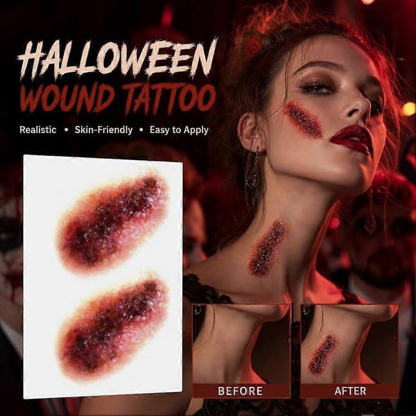 Halloween ärr sår tillfälliga tatueringar - Realistiska blodiga effekter svettsäkra 6 ark 1set 6pcs