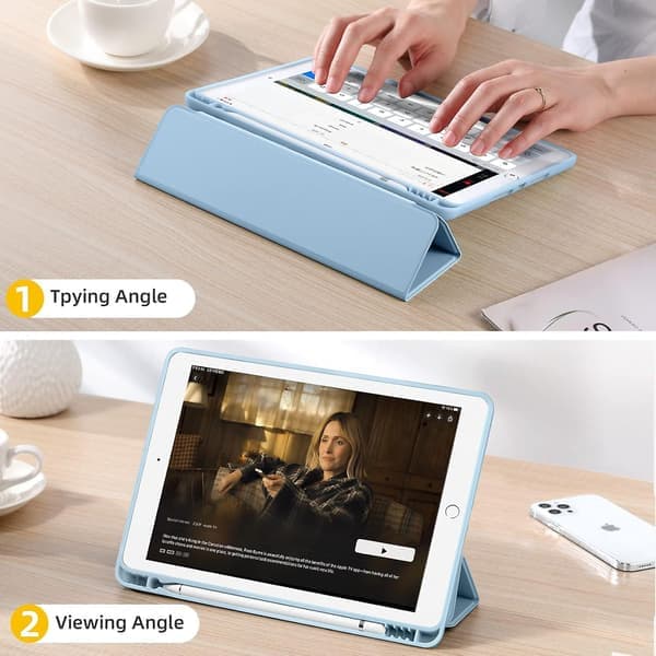 Case Compatible with iPad 10.2 Inch iPad 9th/8th Generation & iPad 7th Generation with Pencil Holder, Protective Case with Soft TPU Back, Sky Blue...