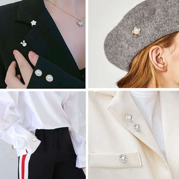 30 Sett Perle Brosjeknapper, Knapper for å Dekke Til, Syfrie Knapper Usynlige Knapper for Bluser, Kjoler, Gensere, Kåper