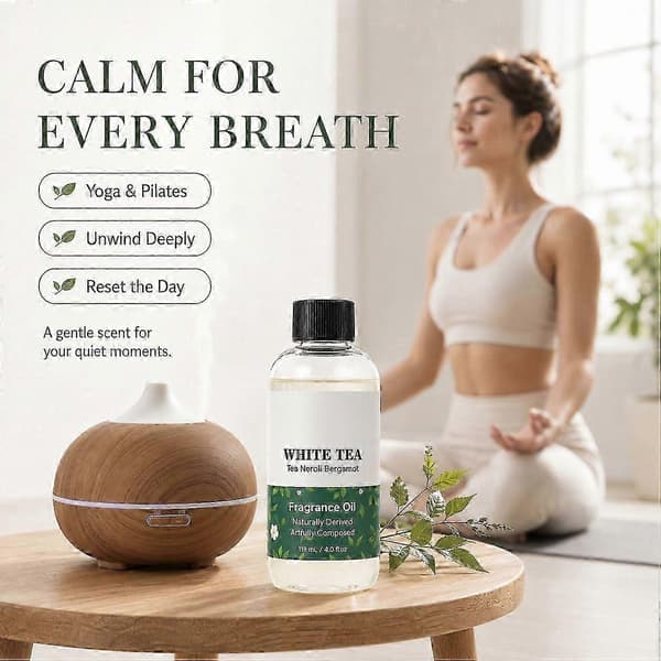 Hvit Te Diffuserolje 118ml Eterisk Olje for Ultralyd- og Vannfri Diffuser, Luftfrisker og Romduft Langvarig med Noter av Te, Neroli & 3pcs