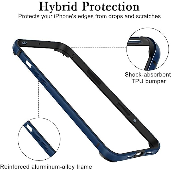 Ny Aluminiumram Metallstötfångare Smal Hårt Skal för iPhone 16 Pro Max, Metallramsskydd med Mjuk Inre Stötfångare, Upphöjd Kant Skydd (Guld B) Blue For iPhone16 Plus