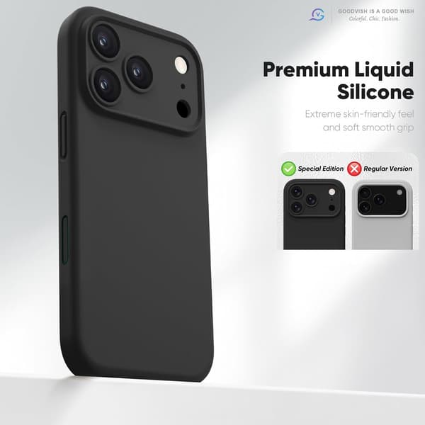 3-in-1 for iPhone 17 Pro Case Premium Liquid Silicone, with 2X HD Screen Protectors, Black