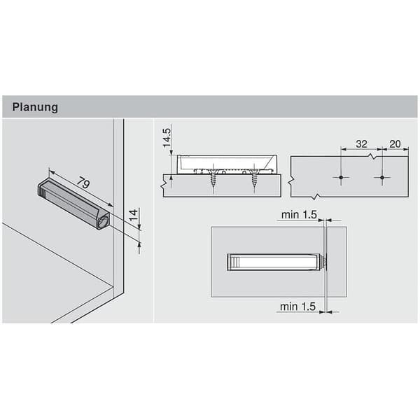 956a1004 Magnetisk Push To Open Tip-on Sæt & Monteringsplade (store døre)