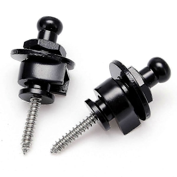 2PCS Remlås Säkerhetslås Ändknapp Gitarrband Bältesspänne kompatibelt med gitarr black