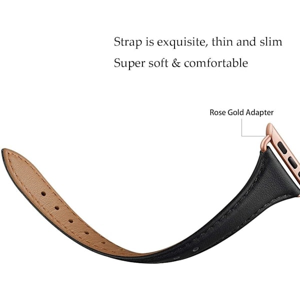 Læderarmbånd Kompatibelt med Apple Watch Rem Kvinder, Toplag Læder Tynde Slanke Remme til iWatch Serie 10/9/8/7/