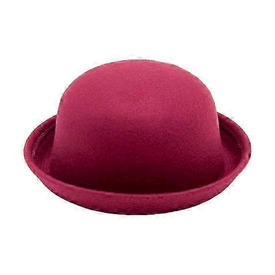 Flat-top Fedora Hatt Unisex Ensfarget Imitert Ull Retro Rund Lett Jazzhatt 56-58cm Hodeomkrets wine red