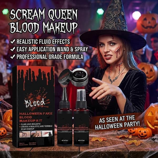 Halloween Falsk Blod Makeup Sæt Realistisk SFX Blod til Kostumefester 1set 50ml+50ml+30ml