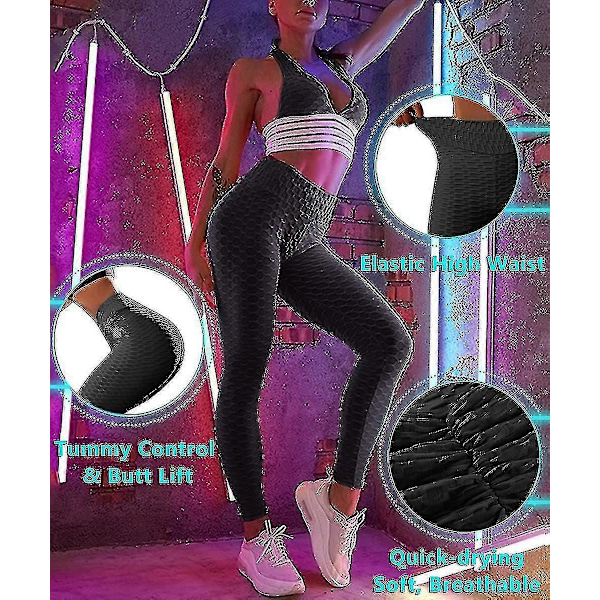 \"Leggings Dame Høy Midje Yoga Bukser Magekontroll Rynkete Booty Leggings Trening Løping Rumpe Løft Tights\" 3XL