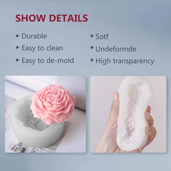 3D Pæonblomst Silikoneform, Fødevaregodkendt Form, Sui