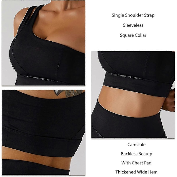 \"Sport-BH för damer, en axel, sport-yoga-underkläder, sömlös Bralette, vadderad, bekväm BH, stretch\" S