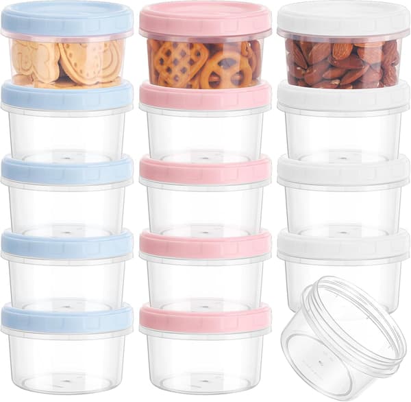 15 Small Food Containers with Lids, 200ml Plastic Snack Jars Airtight Food Containers for Kitchen, Reusable Stackable Small Storage Jars