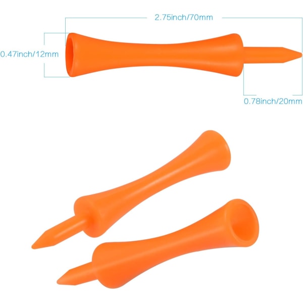 100 stk. 70 mm plastik golf tees, holdbare slot golf tees, egnet til golf driver, golf træningsmåtter og golf plastikbolde (orange)