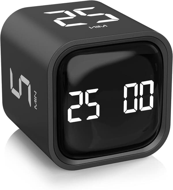 Pomodoro Timer 25/5/10 Min Desktop Timer Vibration Lydstyrke Justerbart Produktivitetsur Black