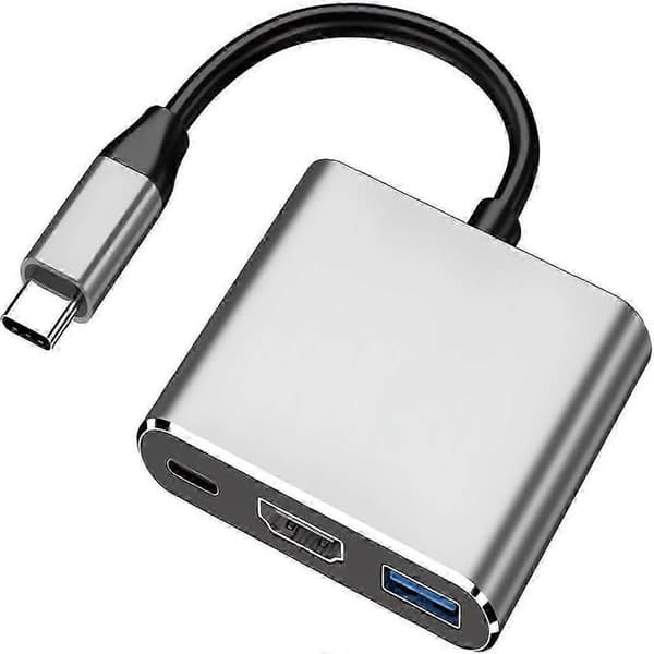 USB C til HDMI Multiport Adapter, USB Type-C til HDMI 4K / USB 3.0 & USB-C PD Hurtigladeport, Digital AV Adapter (kompatibel Thunderbolt 3)