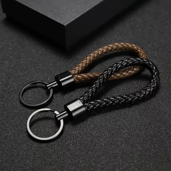 2-osainen punottu nahkainen avaimenperä, PU-avaimenperä auto Porte Clef Wom