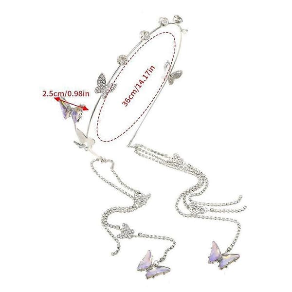 ✨Rhinestone Lang Sommerfugl Kvast Pandebånd Solid-Krystal Tilbehør HU:K silver onesize