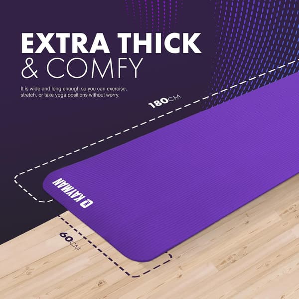 Yoga Mat - Multifunctional Extra Thick Foam Exercise Mat - Ideal Floor Mat for Pilates, Stretching, Strength Training & Therapy - 183 x 60 cm (Purple)