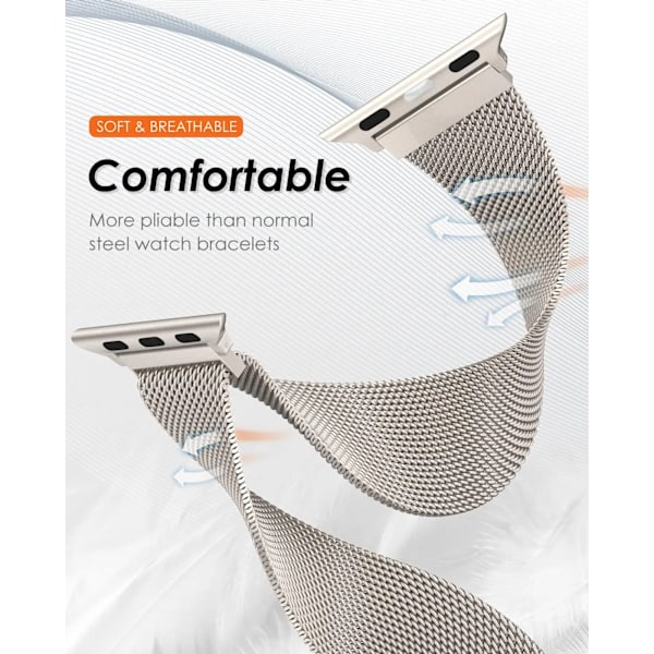 Milanese Loop-armband för Apple Watch 44mm 40mm 45mm 49mm 41mm 38mm 42mm Armband iWatch Serie 9 3 6 5 SE 7 8 Ultra 2 Starlight stjärnljus starlight 42mm 44mm 45mm 49mm