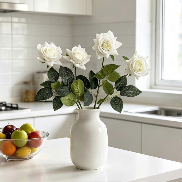 Kunstig silkeroseblomst – Ægte berøring – til hjemmekontor blomsterdekoration Red