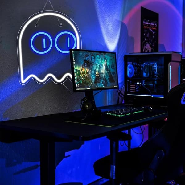 Ansikte Neonskylt för Dekoration LED Nattlampa USB Barnpresent-Vit blå