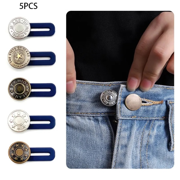 5pcs Metal Button Extender Perfect To Any Jeans Pants Free Sewing Retractable Jeans Waist Button Extended Buckles Fixing Kit