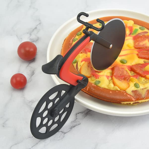 Sykkelpizzakutter, pizzakutter med ripebestandige håndtaksblader, pizzakutter i rustfritt stål med non-stick-hjul, pizzakutter og deigkutter med