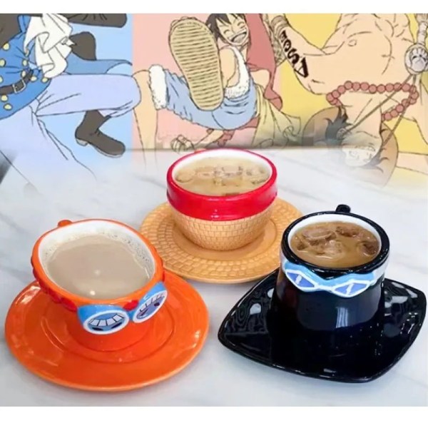 One Piece Anime Mug Water Cup One Piece Cosplay Mug Creative Three Brothers Hat Shaped Coffee Cup Anime Accessories Boy Gifts
