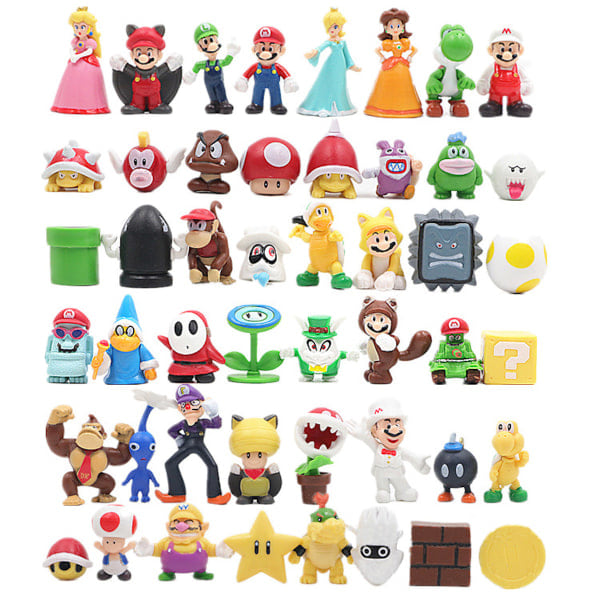 48 stk/ Sett Super Mario Familie Luigi Yoshi Bowser Wario Peach Toad Daisy Figurmodell Lekefigurer