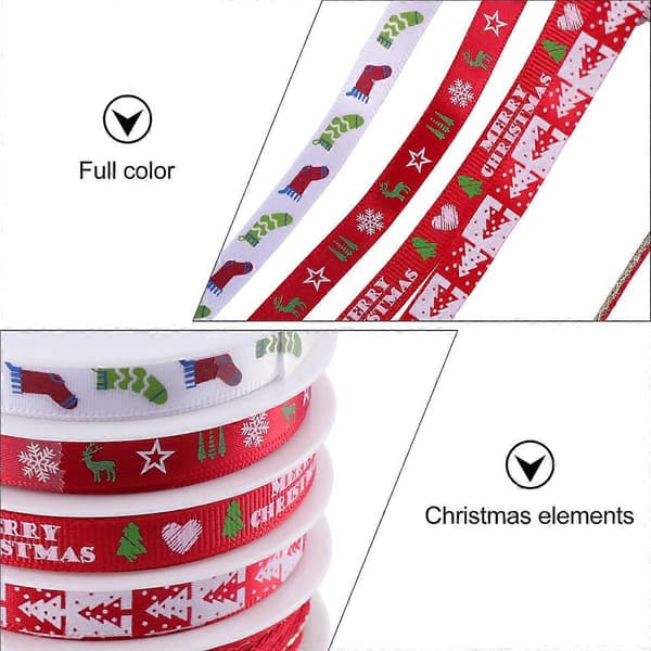 Julband tryckt band för paket 5 rullar rött julklappsband