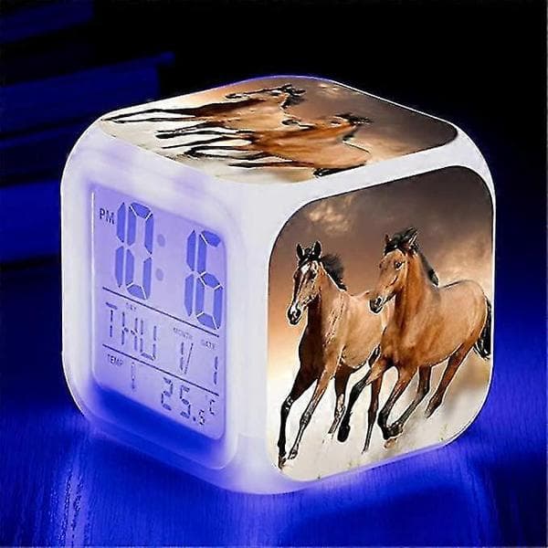 Selvlysende Hest LED Vekkerklokke for Barn & Voksne - Nattlys & Bursdagsgave