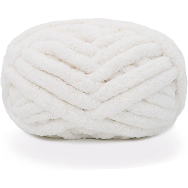 2 stk Chunky Knit Chenille Garn til Håndstrikning af Tæpper, Super Blødt Stort Jumbo Tæppe Garn (Hvid)