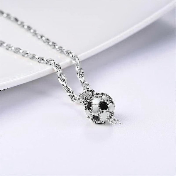 925 Silve Men Soccer Pendant Necklace - 22 Inch