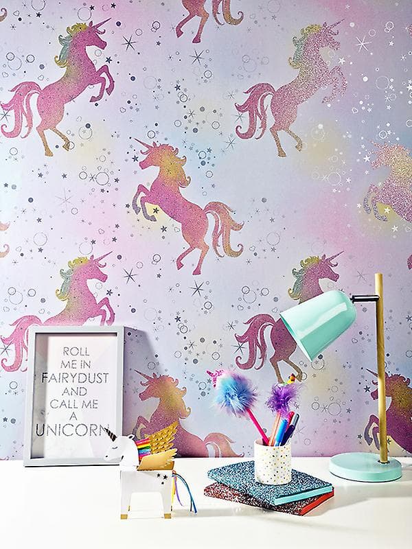 Be Dazzled Dansande Enhörning Tapet Regnbåge Coloroll M1423
