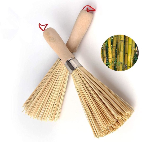 2pac Traditional Natural Bamboo Wok Borste, köksrengöringsborste, bambu köksgrytaborste, för rengöring av diskgods, gjutjärnsgrytor, kastruller