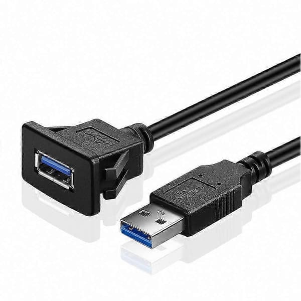 USB 3.0 infälld panel förlängningskabel med låsklämma 1M för bil, lastbil, båt, motorcykel instrumentbräda Black