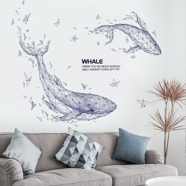 Huge DIY Two Blue Whale PVC Vinyl Removable Nursery Mural Decal Wall Sticker 38"