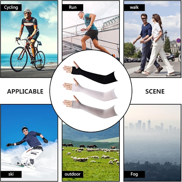 Arm Sleeves, 3 par UV-beskyttelse Kølende Arm Sleeves Kvinder Mænd Sommer Sol