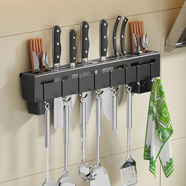 Wall-Mounted Knife Holder Chopsticks Storage Rack With Hook Stainless Steel Kitchenware Organizer Shelf Kitchen Accessories