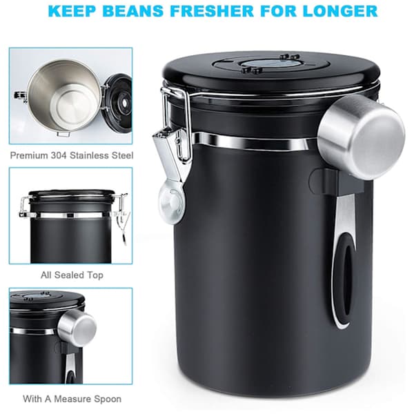 Lufttett kaffeboks - med CO2-ventil - 1,8 L (svart) - 1 stk