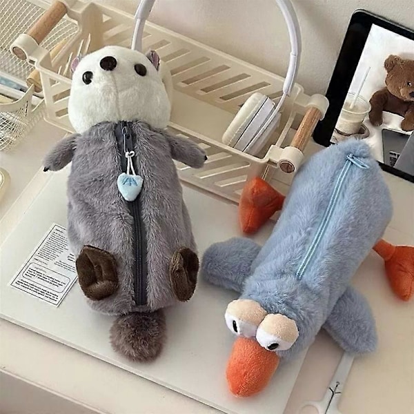 Liten blyantpose i plysj, søt bever, søtt etui, eskeholder, dyrearrangørveske platypus