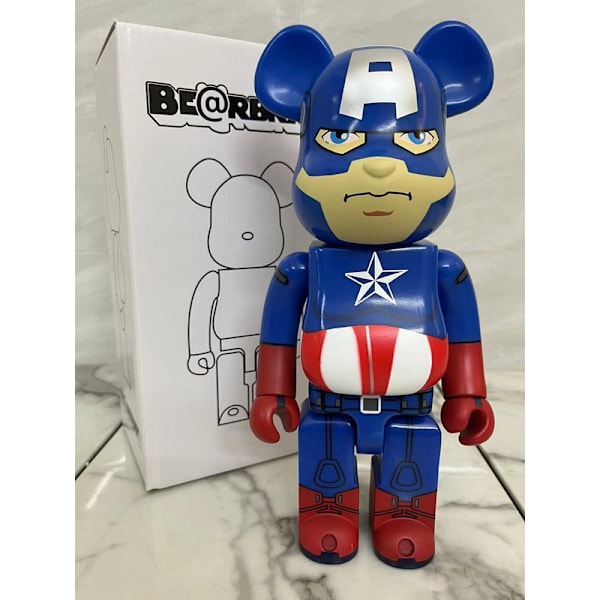 Bearbricks 400% voldelig bjørn byggeklodser bjørnmodel håndlavet samlerlegetøj gave mode ornament skulptur statue 28CM Captain America