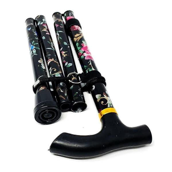 Letvægts foldbar justerbar stok mobilitetsfoldestok Black Flower