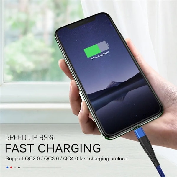 USB-kabel för iPhone 11 12 13 14 Pro X XS Max 6 7 8 Plus SE Apple iPad Snabbladdningskabel Original Mobilladdare Datakabel 3m Blå 2m