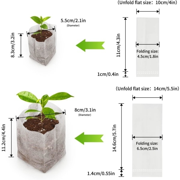 200-pak biologisk nedbrydelige planteposer i non-woven stof