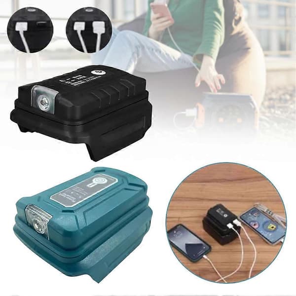 Virtalähde Makita-litiumioniakulle, pikalataus, LED-valo ulkokäyttöön Blue Dual USB