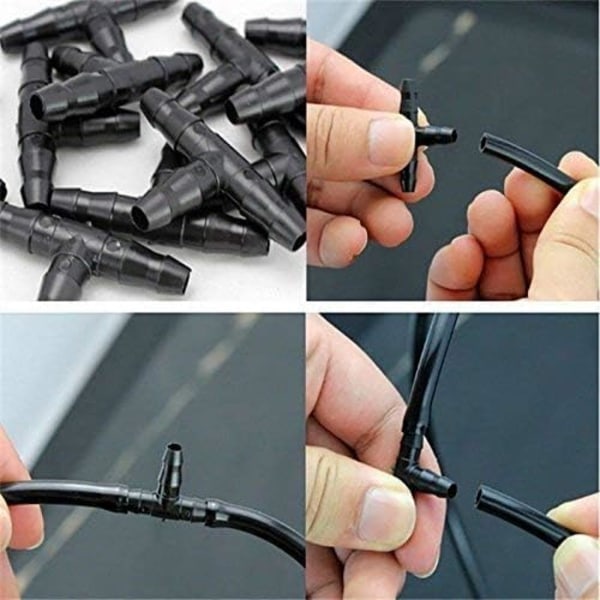 100 stk. Drypvandingskoblinger med pigge, 4/7 mm Universal T-formet slangekobling, passer til vandingssystem til have 4/7 mm drypslange