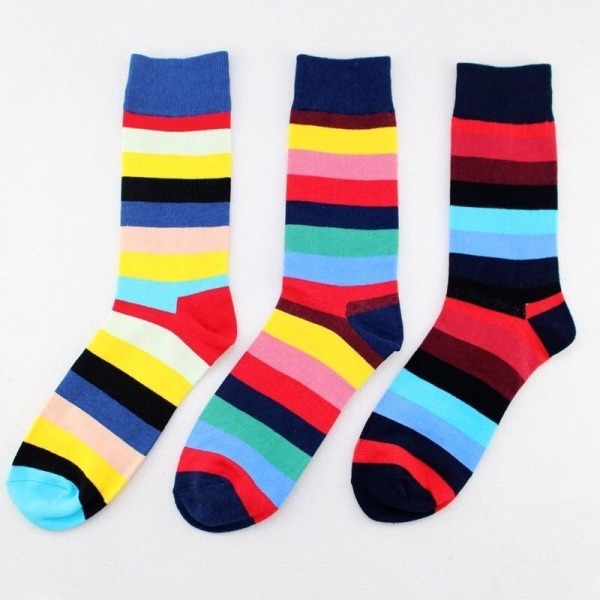 2Pairs Men Cotton Socks Lot Colorfu Striped Casual Happy Socks