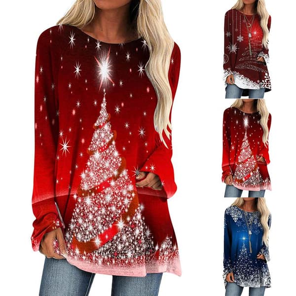 Dame Julemønstret Lang Topp Dame Julegenser Jumper Tunika Bluse