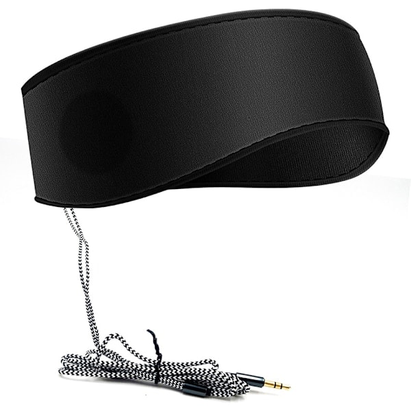 Svart musik sovpannband med hörlurar, 3,5 mm trådbunden mjuk elastisk