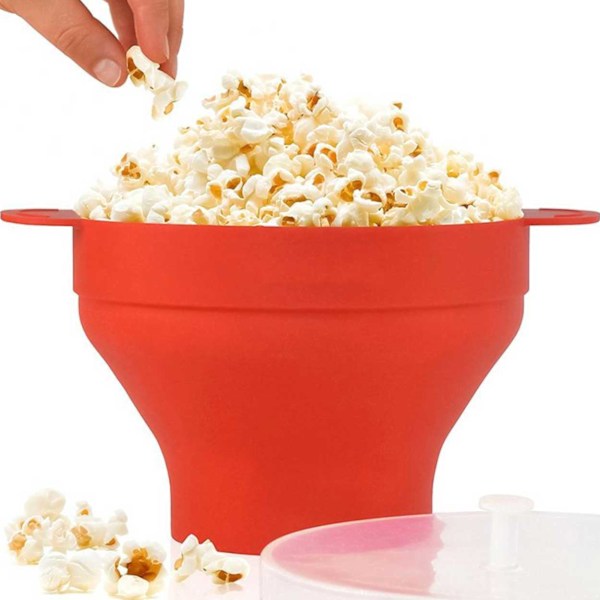 Popcorn-kulho Silikoninen Mikroaaltouuni Kulho Popcornille - Kasaantaittuva Punainen